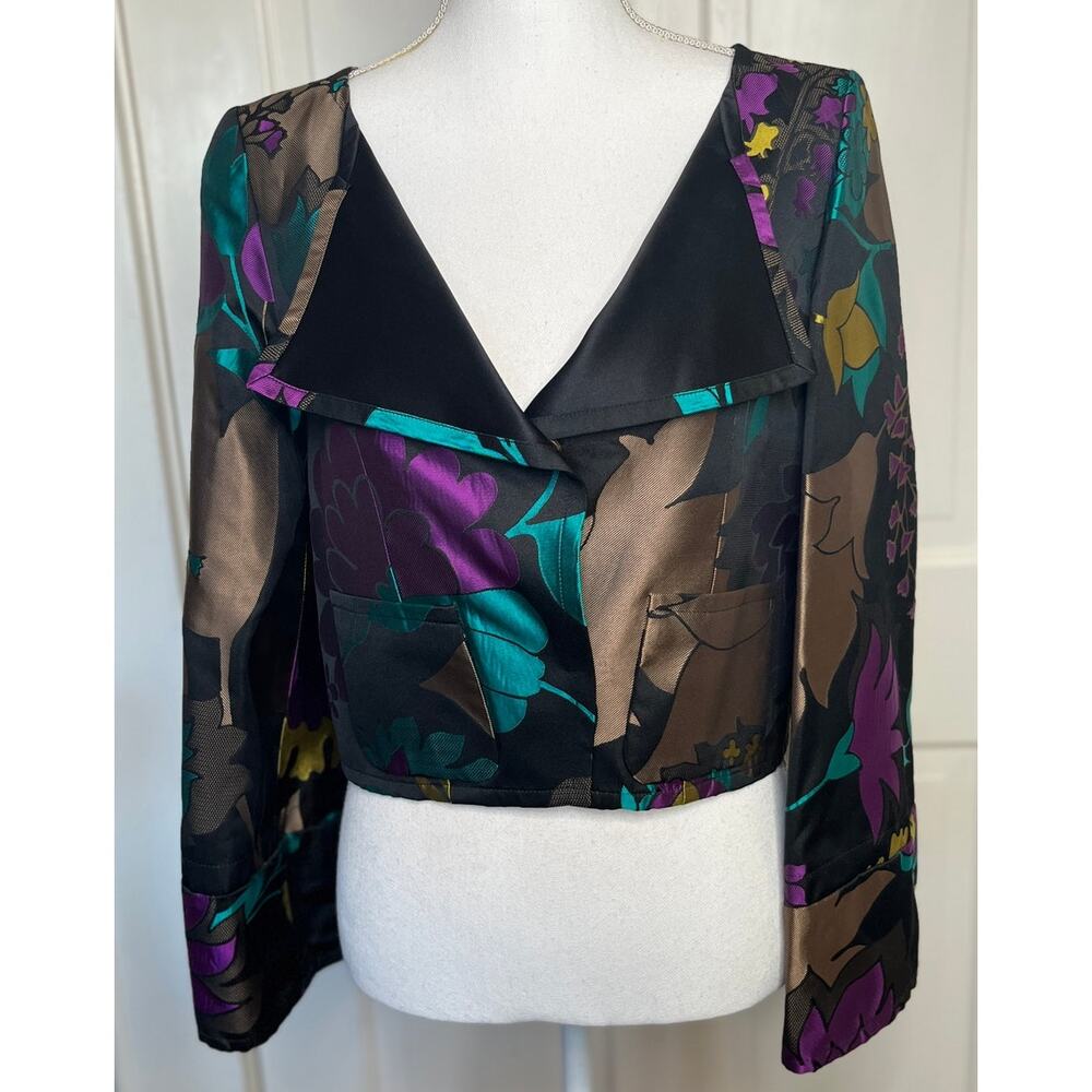Escada Floral PRintSilk-blend Cropped Jacket, Size XS
